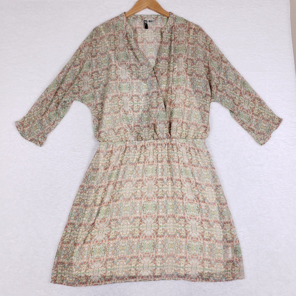 KUT From The Kloth Surplice Dress XL Multicolor Abstract 3/4 Sleeve Boho Chic